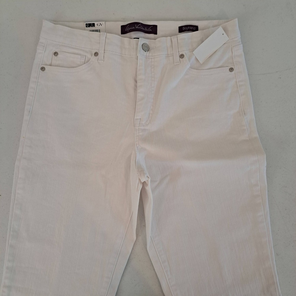 Gloria Vanderbilt Womens Jeans 10 White NWT Cuffed Boyfriend Mid Rise 1662-238